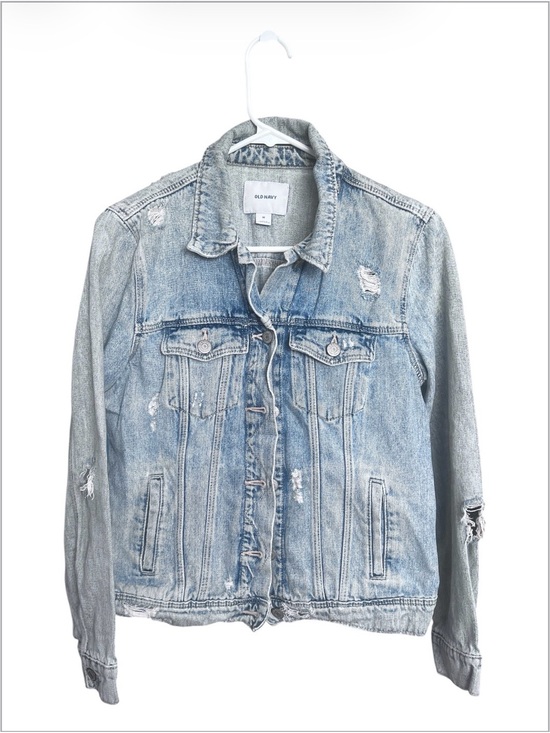 Old Navy Jackets & Blazers - Old Navy Distressed Button Up Classic Denim Jacket Lightweight Holes Blue SZ M